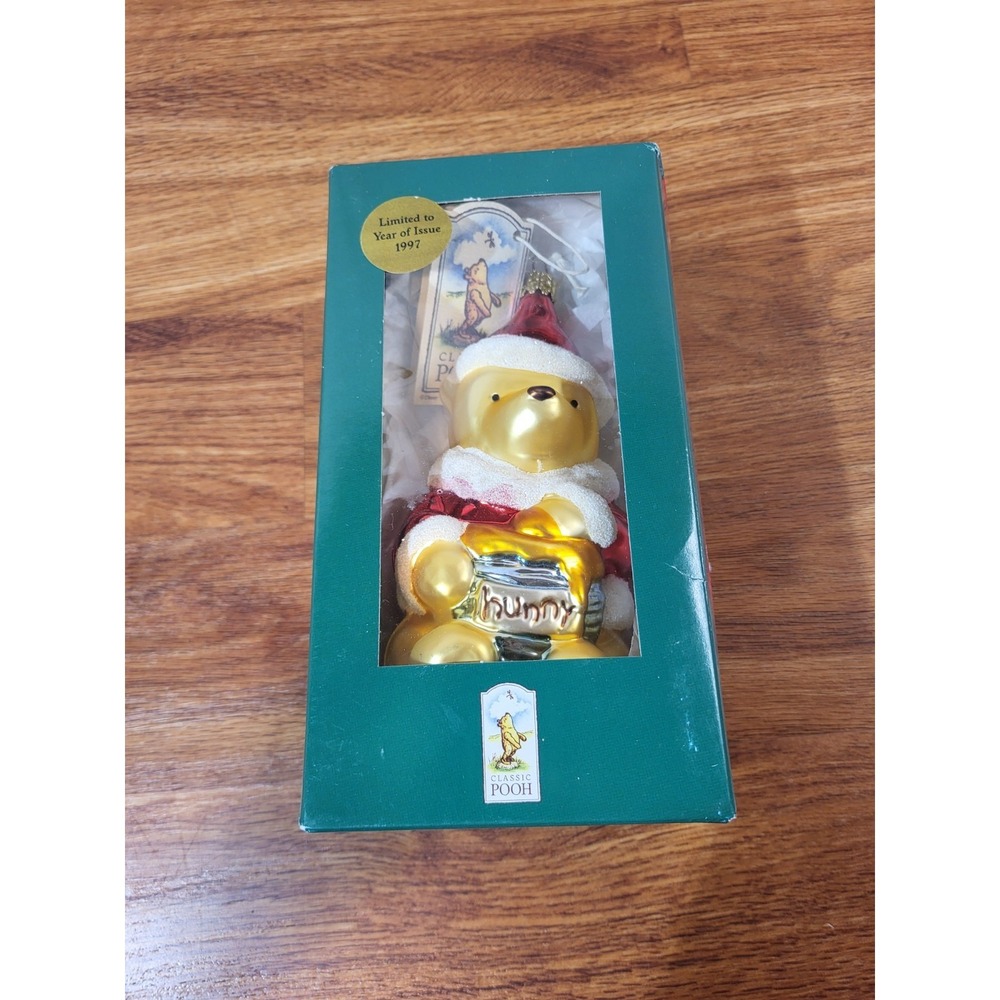 MIDWEST 1997 DISNEY 6" CLASSIC WINNIE THE POOH HONEYPOT GLASS CHRISTMAS ORNAMENT